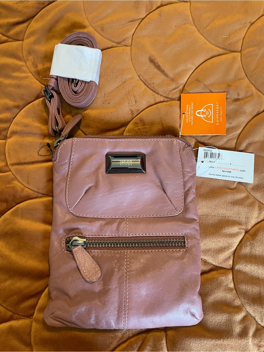 Latico Dusty Rose Leather Crossbody with Front Zip Pocket